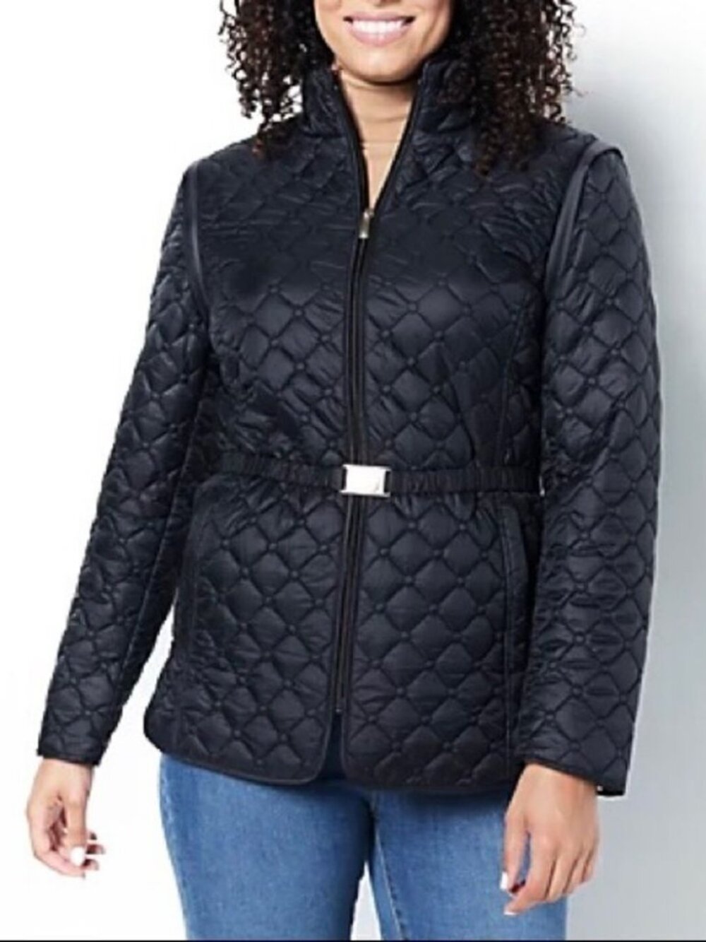 Dennis Basso Detachable Sleeves Water Resistant Quilted Jacket